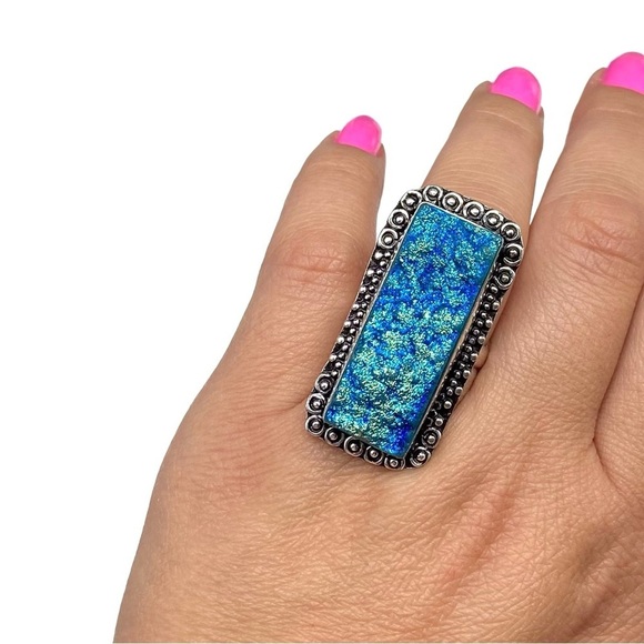 Hand Crafted Blue and Silver Statement Ring - Picture 3 of 6